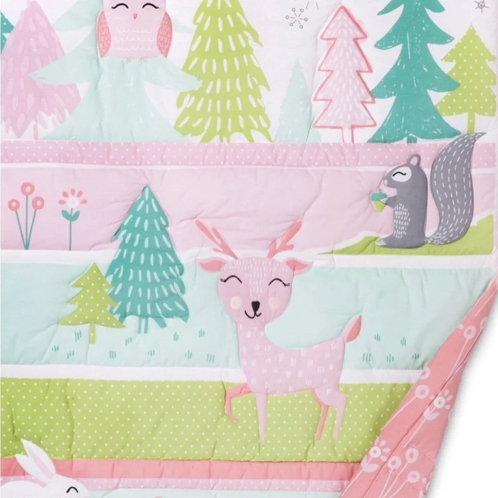 Cloud Island Pink Forest Frolic 4-Pc Crib Bedding Set -Whimsical Forest Animals